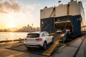 Vehicles being loaded onto vessel in Australia or New Zealand